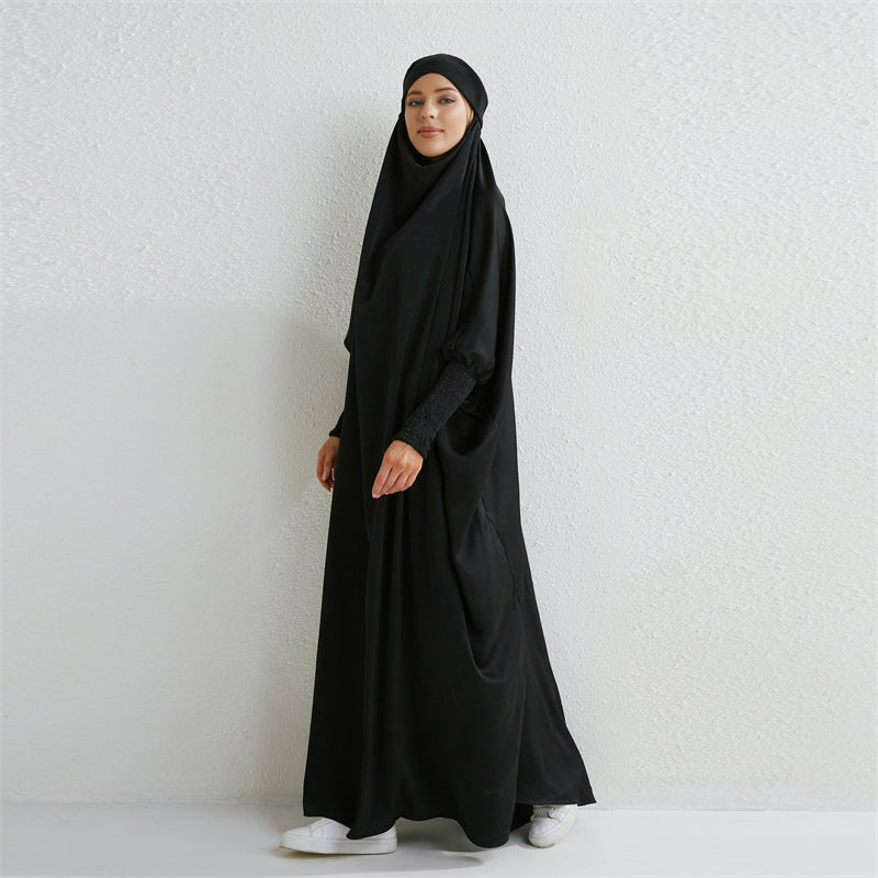 Hooded Abaya - Smocked Sleeve One-Piece Jilbab | Modest Dubai & Turkish Style Robe