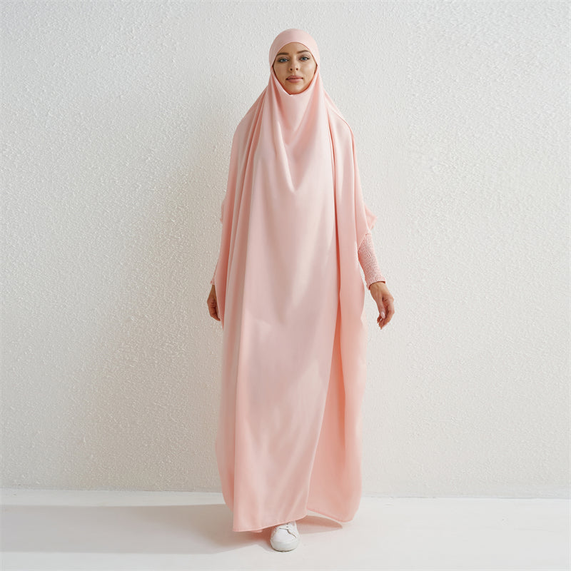 Hooded Abaya - Smocked Sleeve One-Piece Jilbab | Modest Dubai & Turkish Style Robe