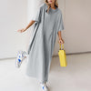 Loose Casual Cotton Shirt Dress - Solid Color, Oversized Short Sleeve Summer Loungewear